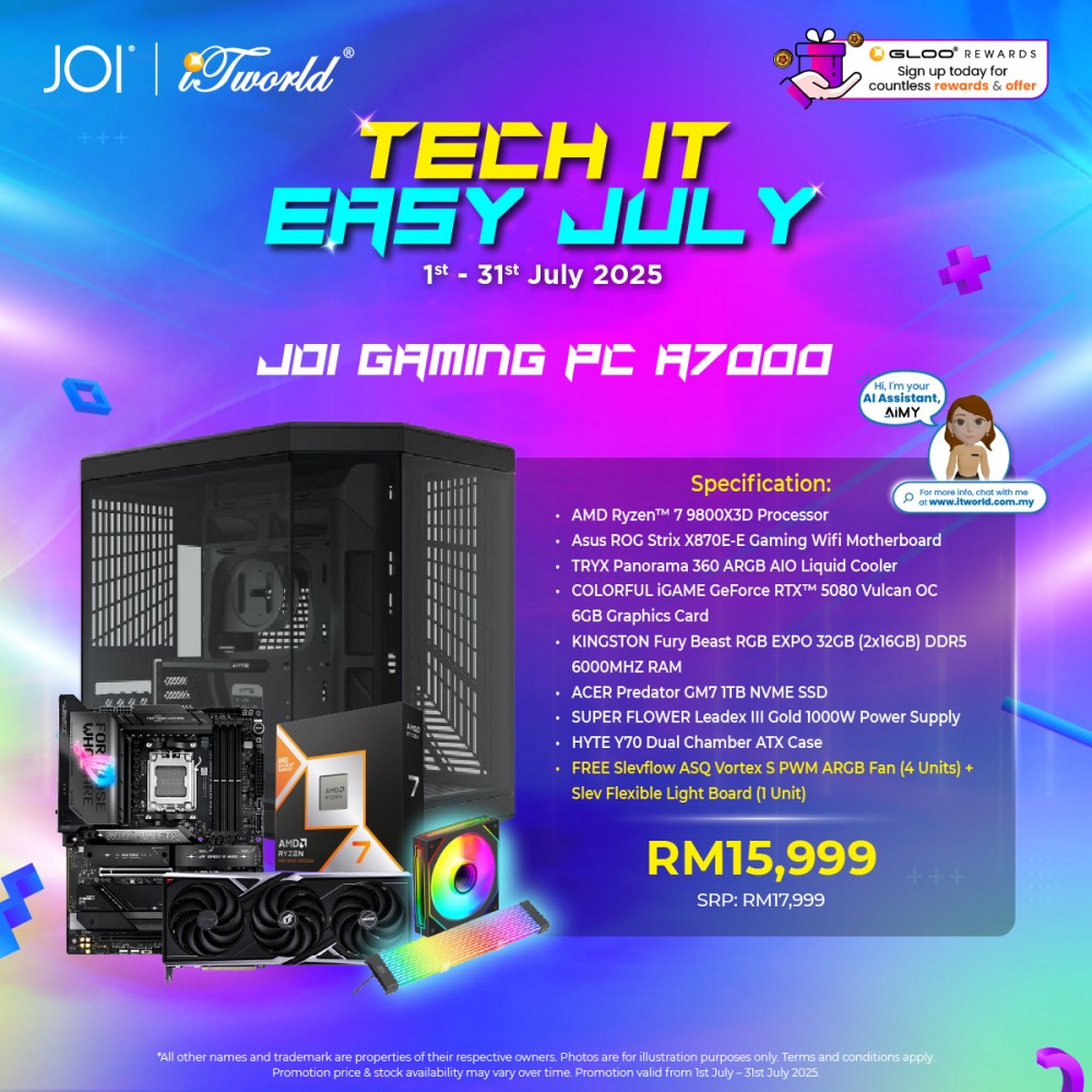 JOI GAMING PC A7000 (AMD Ryzen 7 9800X3D/32GB RAM/1TB SSD/DOS)