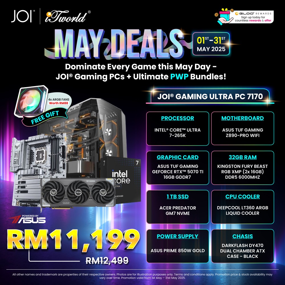 JOI Gaming Ultra PC 7170 (Intel  ® Core™ Ultra 7-265K-32GB RAM-1TB SSD-RTX5070 Ti-DOS)