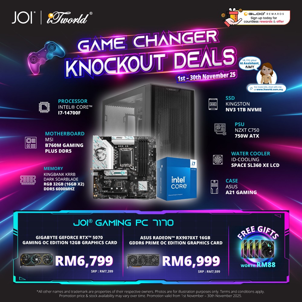 JOI Gaming PC 7170 (Intel Core i7-14700F/32GB RAM/1TB SSD/RX9070XT/DOS)