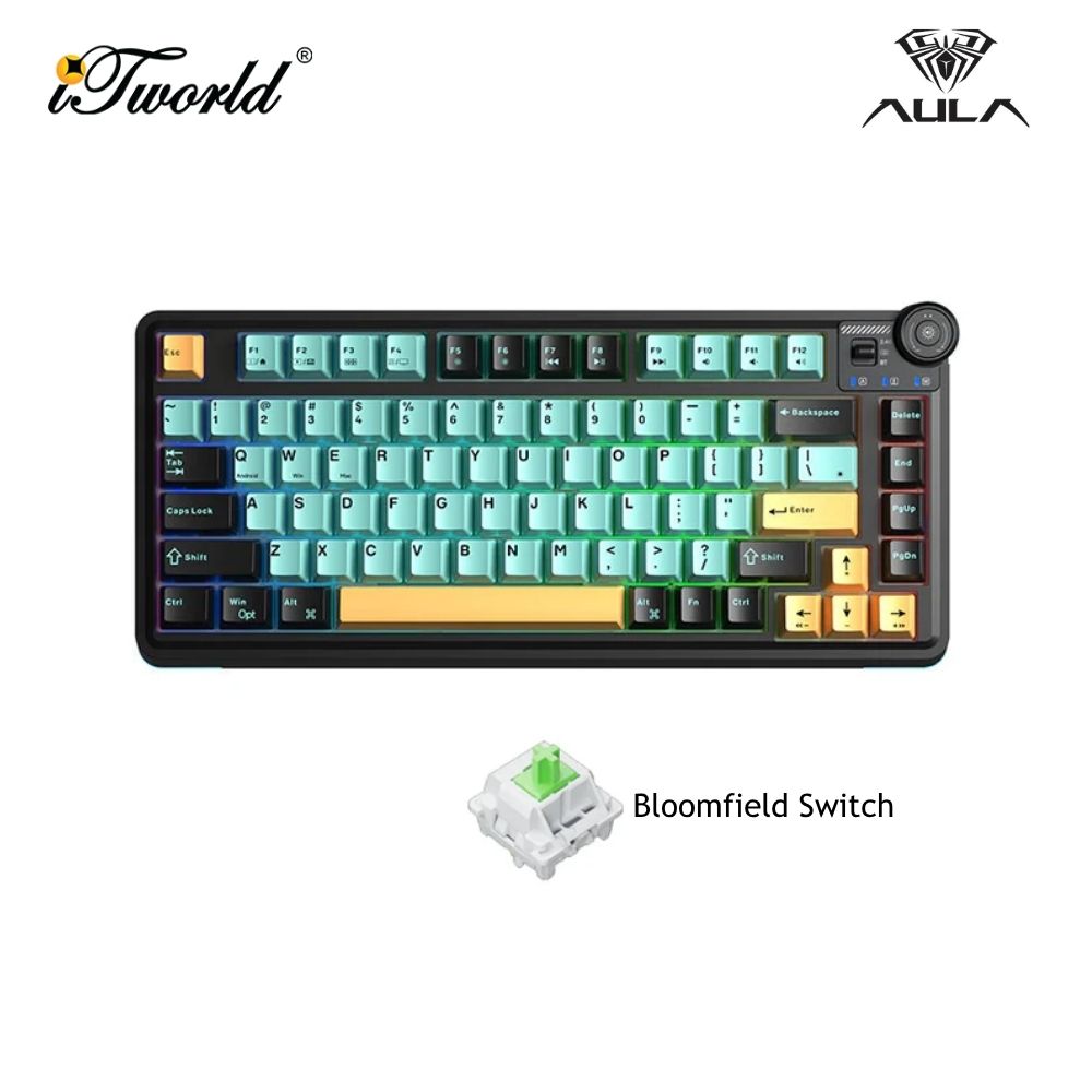 AULA AU75 Dark Green Orange Multi Mode Mechanical Keyboard with Bloomfield Switch 