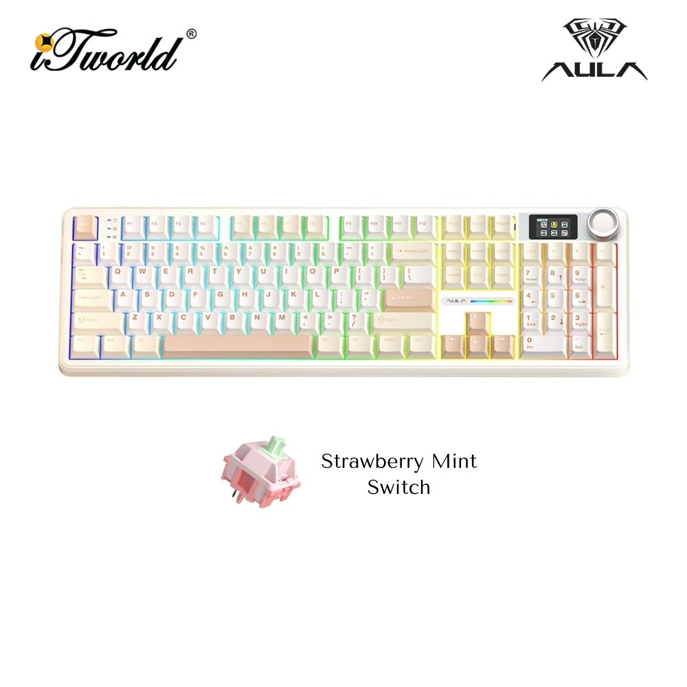 AULA F108 PRO Yellow White Coffee Multi Mode Mechanical Keyboard with Strawberry Mint Switch