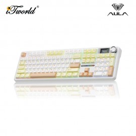 AULA F108 PRO Yellow White Coffee Multi Mode Mechanical Keyboard with Strawberry Mint Switch