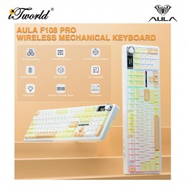 AULA F108 PRO Yellow White Coffee Multi Mode Mechanical Keyboard with Strawberry Mint Switch
