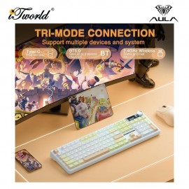 AULA F108 PRO Yellow White Coffee Multi Mode Mechanical Keyboard with Strawberry Mint Switch