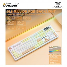 AULA F108 PRO Yellow White Coffee Multi Mode Mechanical Keyboard with Strawberry Mint Switch