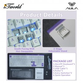 AULA HERO99 White Purple Magnetic Keyboard with Graywood Magnetic Switch