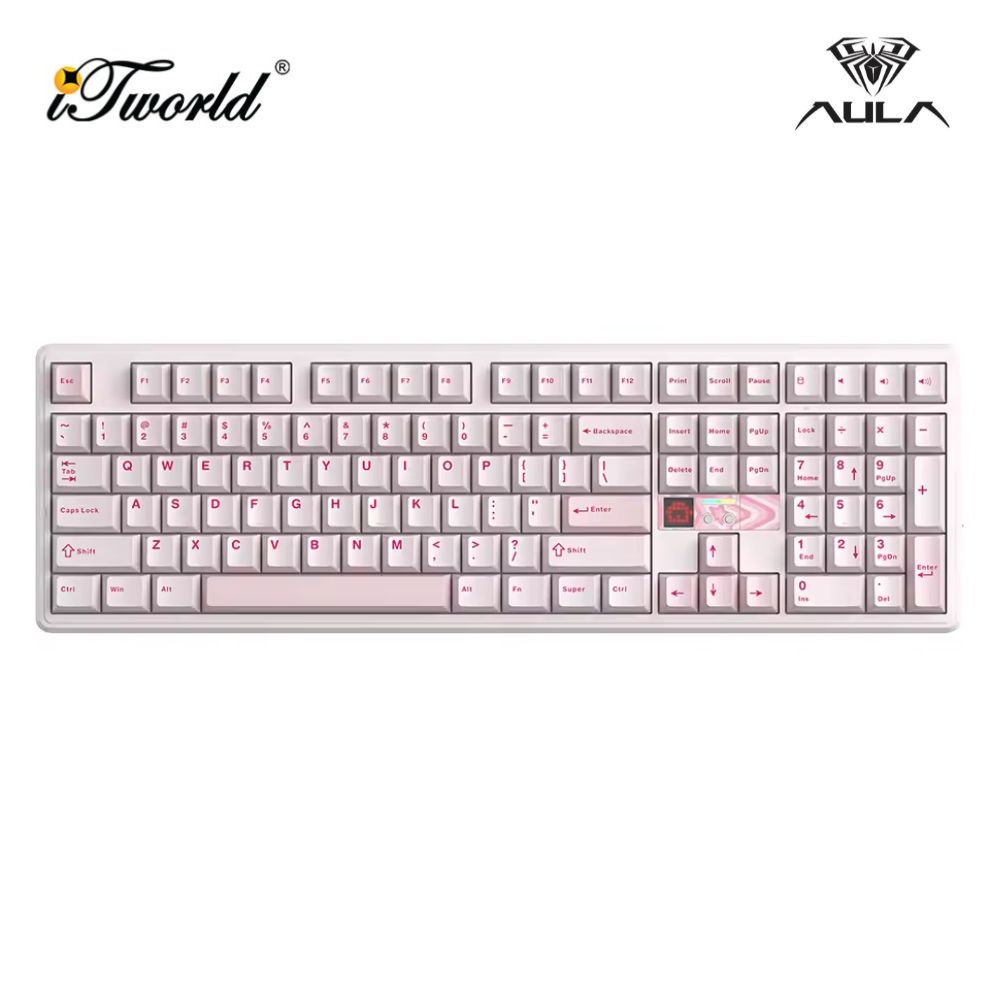 AULA F108 PRO V2 Pink Multi Mode Mechanical Keyboard with Mint Switch