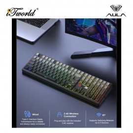 AULA F108 PRO V2 Pink Multi Mode Mechanical Keyboard with Mint Switch