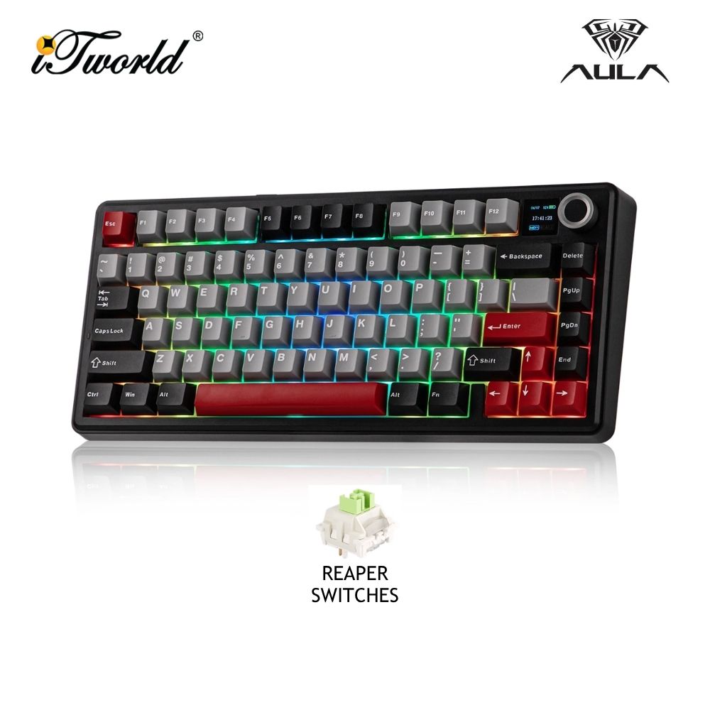 AULA F75MAX Black Grey Red Multi Mode Mechanical Keyboard with Reaper Switch