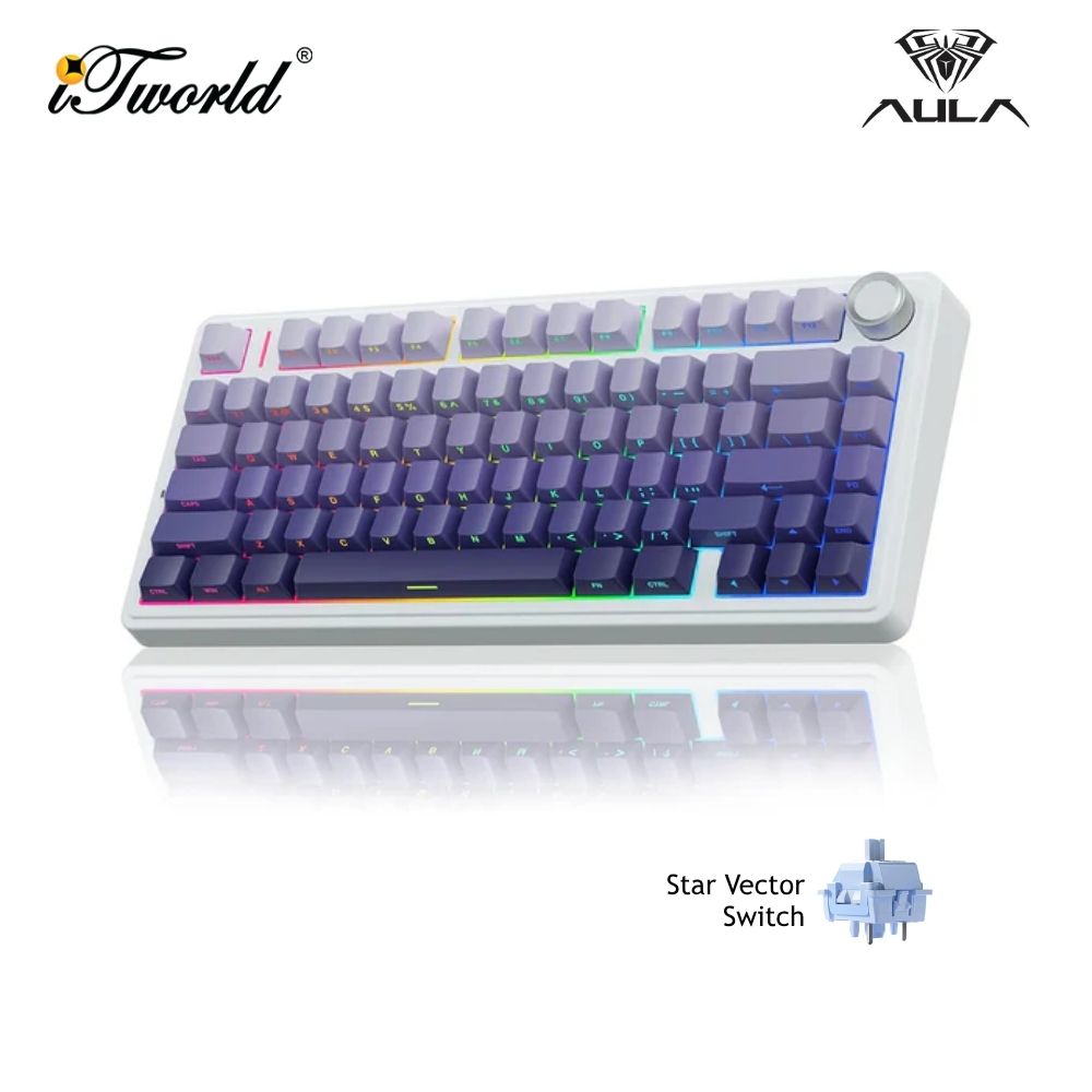AULA F75 White Gradient Purple Multi Mode Mechanical Keyboard with Star Vector Switch 