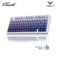 AULA F75 Multi Mode Mechanical Keyboard with Star Vector Switch (F75-White+Gradient Purple)