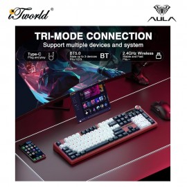 AULA F108 PRO Red Dark Blue White Multi Mode Mechanical Keyboard with Zephyr Switch
