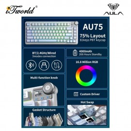 AULA AU75 Sea Salt Blue Multi Mode Mechanical Keyboard with Star Vector Switch