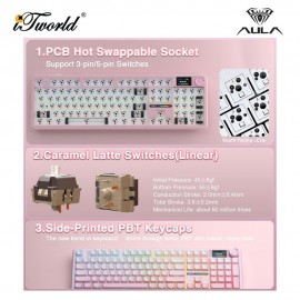 AULA F108 PRO Pink Multi Mode Mechanical Keyboard with Caramel Latte Switch