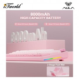 AULA F108 PRO Pink Multi Mode Mechanical Keyboard with Caramel Latte Switch
