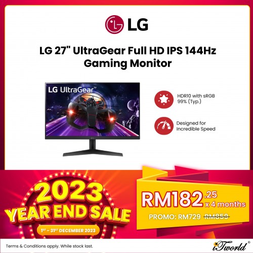 LG 27" UltraGear Full HD IPS 144Hz Gaming Monitor (27GN60R)