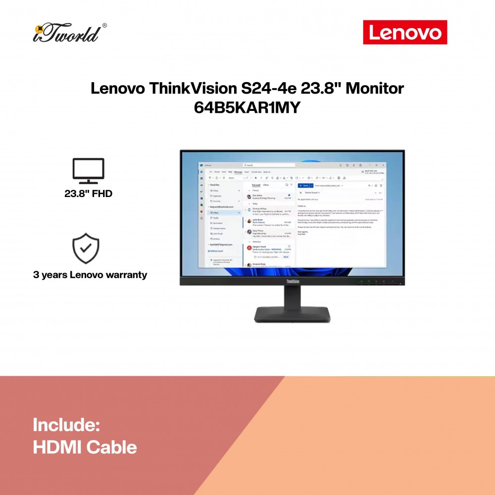 Lenovo ThinkVision S24-4e 23.8" Monitor 64B5KAR1MY