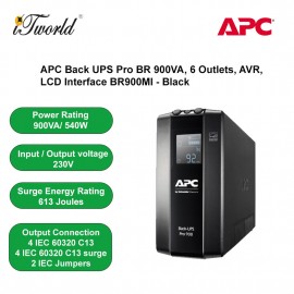 APC Back UPS Pro BR 900VA, 6 Outlets, AVR, LCD Interface BR900MI - Black