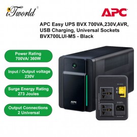 【Preorder ETA 8-12 Weeks】APC Easy UPS BVX 700VA, 230V, AVR, USB Charging, Universal Sockets BVX700LUI-MS - Black