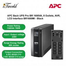 APC Back UPS Pro BR 1300VA, 8 Outlets, AVR, LCD Interface BR1300MI - Black