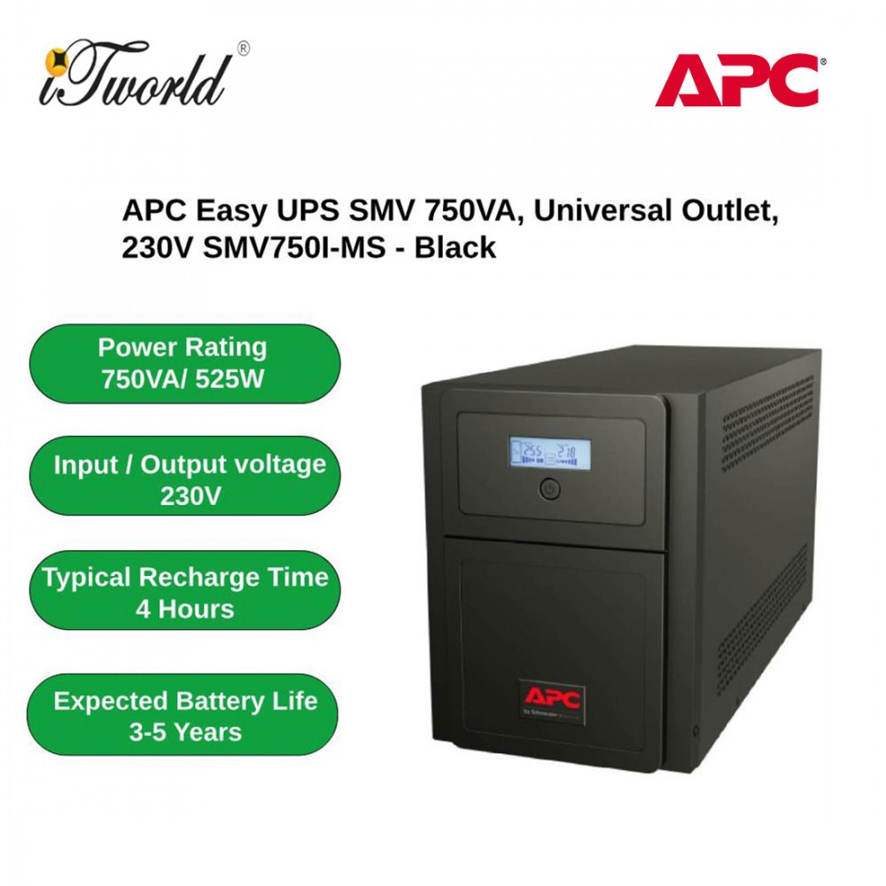 (Pre-Order) APC Easy UPS SMV 750VA, Universal Outlet, 230V SMV750I-MS - Black