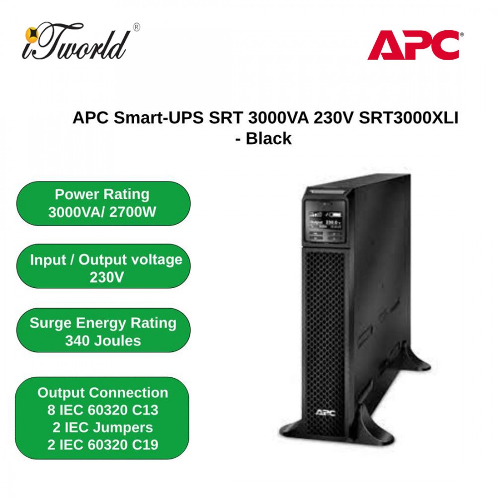 [Pre-Order : 6-8 weeks] APC Smart-UPS SRT 3000VA 230V SRT3000XLI - Black