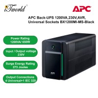 APC Back-UPS 1200VA, 230V, AVR, Universal Sockets BX1200MI-MS - Black