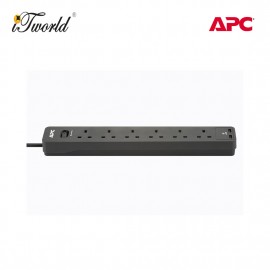 APC SurgeArrest Essential Surge Protector, 6x Outlets, 2 USB-Ports - 2M (PME6U2B-UK)