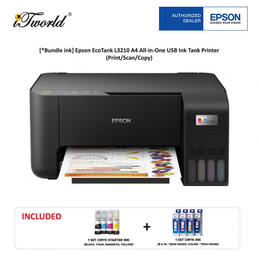 [*Bundle ink] Epson EcoTank L3210 A4 All-in-One USB Ink Tank Printer