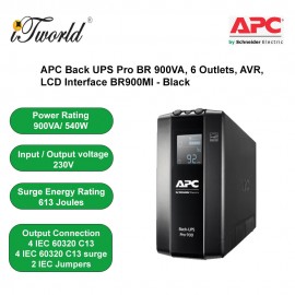 APC Back UPS Pro BR 900VA, 6 Outlets, AVR, LCD Interface BR900MI - Black