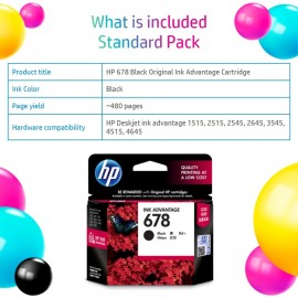 HP 678 Black Original Ink Advantage Cartridge CZ107AA