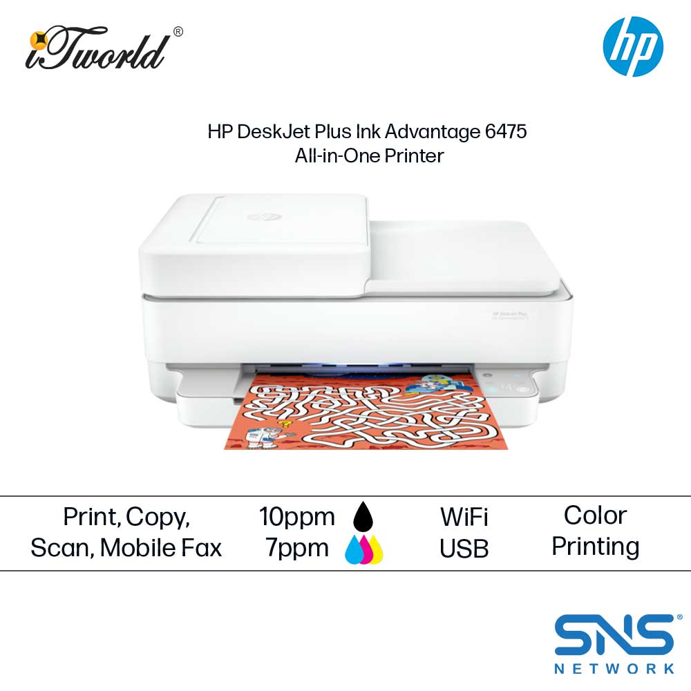 HP DeskJet Plus Ink Advantage 6475 All in One Printer (Print/Copy/Scan/Send Mobile Fax/Wireless/682 ink) (5SD78B)