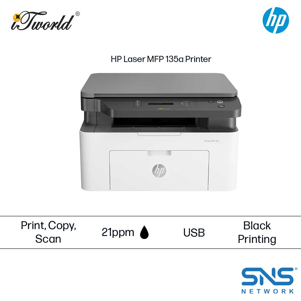 HP Mono Laser MFP 135a USB Printer 4ZB82A (A4/Print/Scan/Copy/Manual Duplex) [*FREE Redemption e-credit]