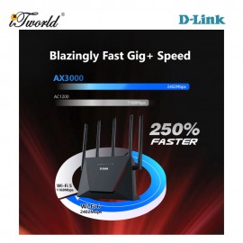 D-LINK AX3000 Wi-Fi 6 Router with 5 x Antenna DIR-X3000Z Blk