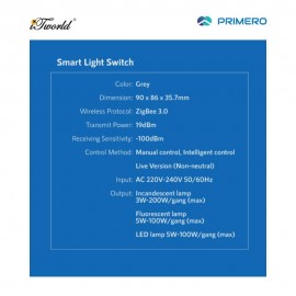 PRIMERO Smart Light Switch 1-Gang (Grey)-Bs6a-16z 9551017230153