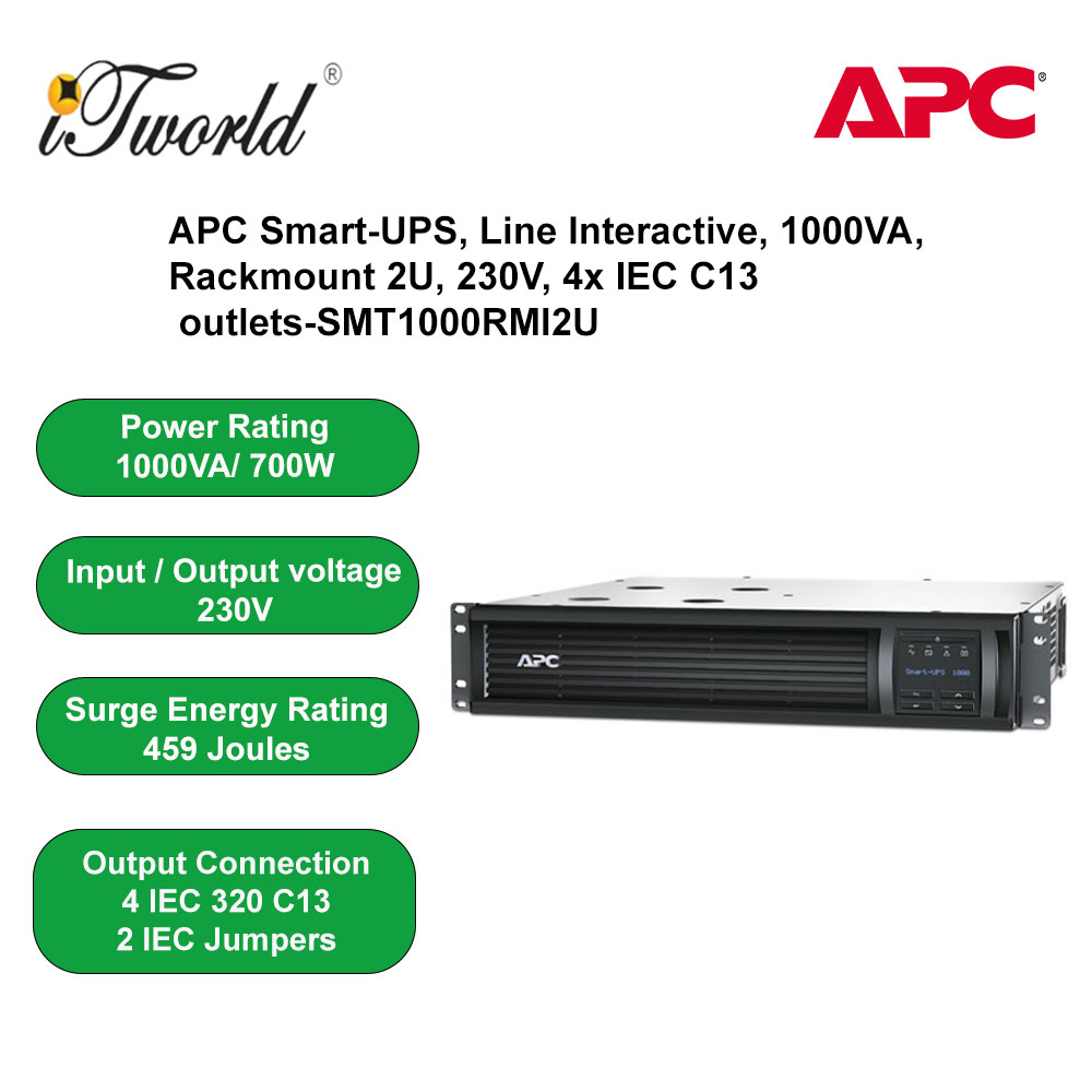 APC Smart-UPS 1000VA LCD RM 2U 230V SMT1000RMI2U - Black