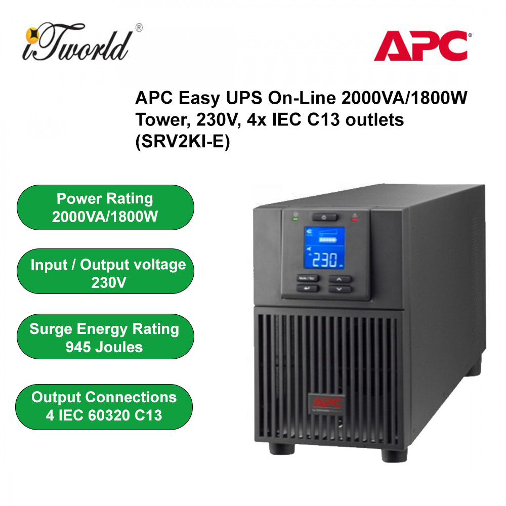 [PREORDER] APC Easy UPS On-Line, 2000VA/1800W, Tower, 230V, 4x IEC C13 outlets (SRV2KI-E)