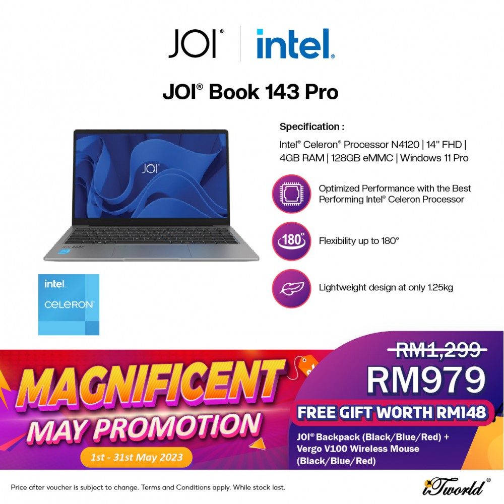 JOI Book 143 Pro (N4120,4GB,128GB eMMC,Integrated,14”,W11Pro) + Backpack
