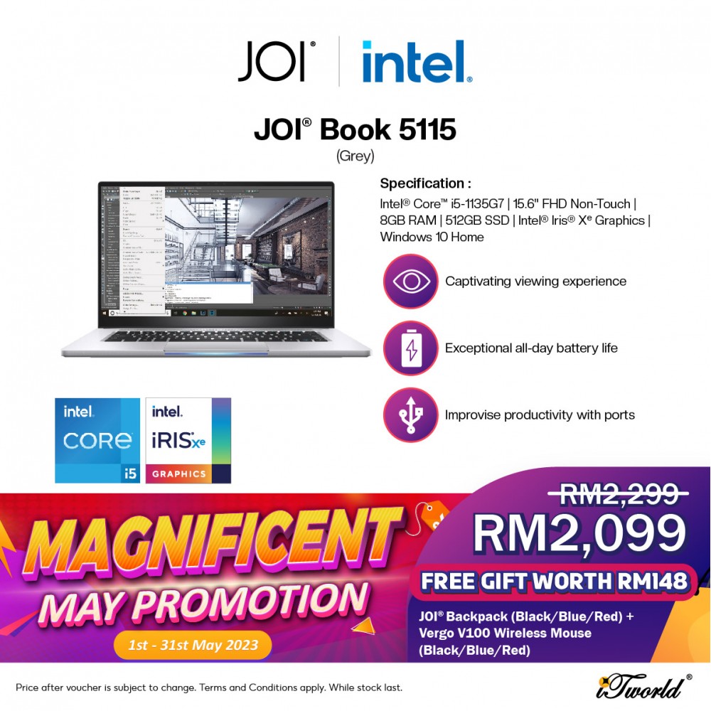 JOI Book 5115 (i5-1135G7/8GB/512GB SSD/W10H/15.6"/Non-Touch/Gray) Free JOI Backpack