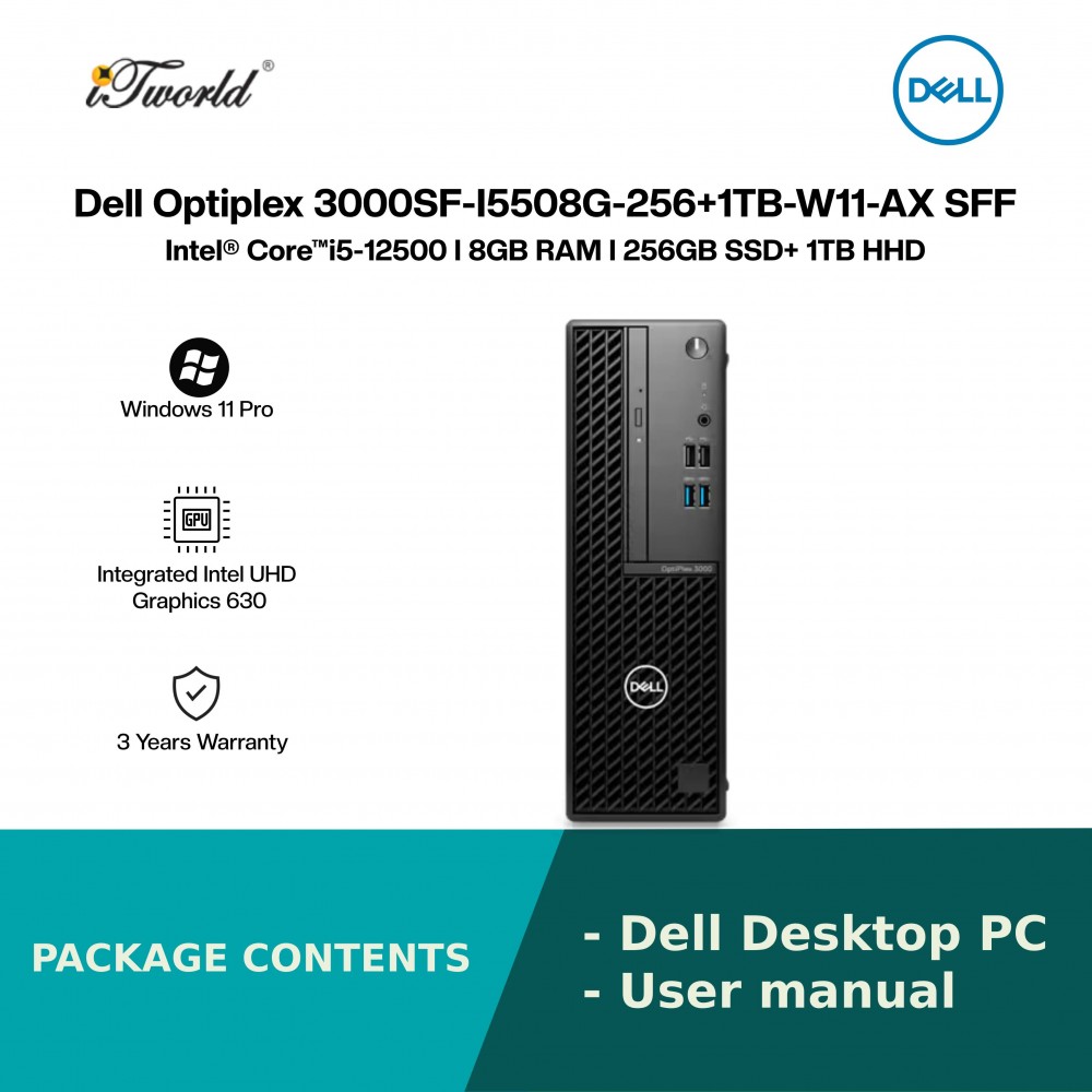 [Pre-order] Dell Optiplex 3000SF-I5508G-256+1TB-W11-AX SFF (i5-12500,8GB,256GB+1TB HDD,Intel UHD Graphics 630,W11P,3Yrs) [ETA:3-5 working days]