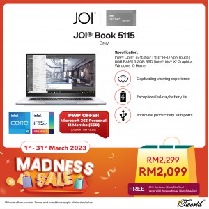 JOI Book 5115 (i5-1135G7/8GB/512GB SSD/W10H/15.6"/Non-Touch/Gray) Free JOI Backpack